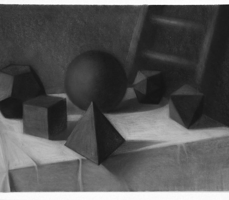 a black and white drawing of the Platonic solids