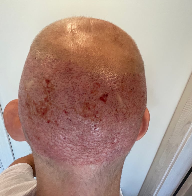 post operation pictures of a hair transplant on a man