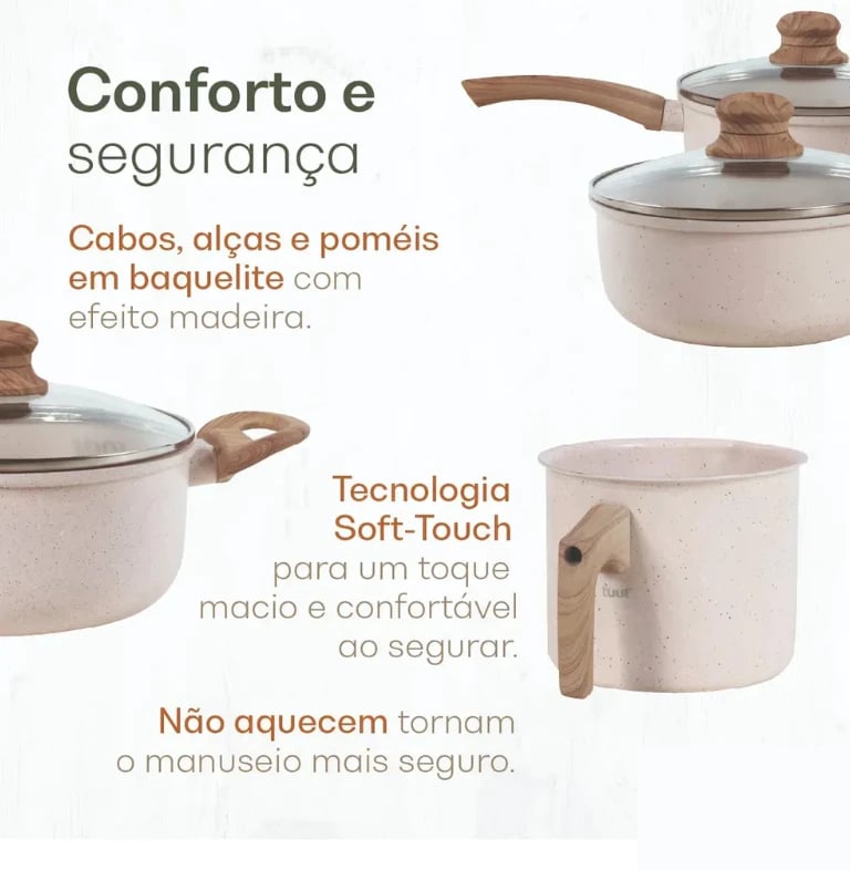 Jogo De Panelas 5 Peças Antiaderente Revestimento em Cerâmica 