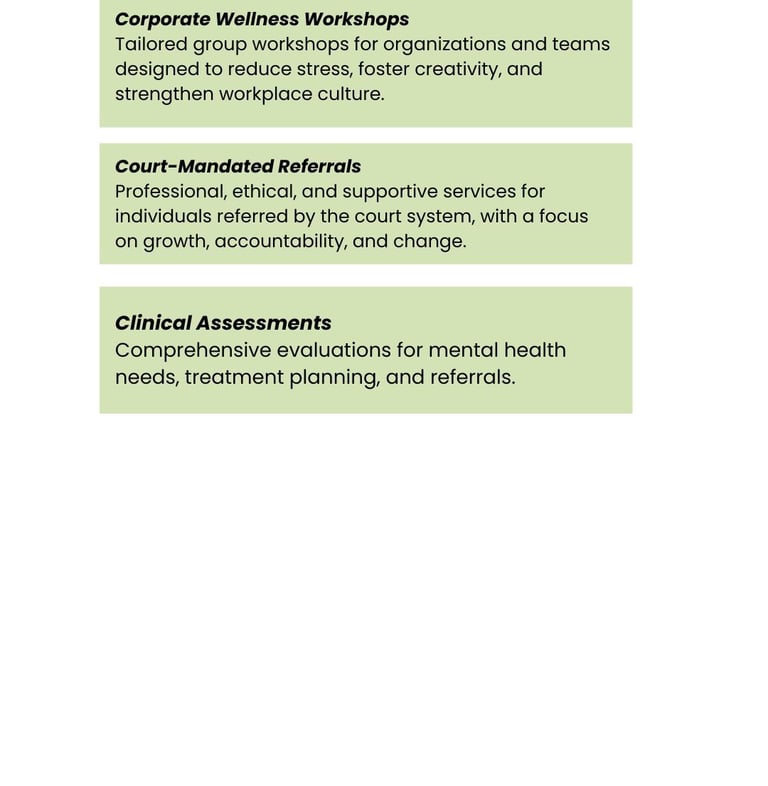a list of service offerings from The Noel Approach