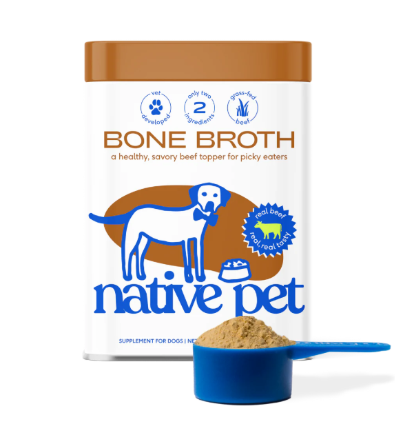 Native Pet Beef Bone Broth powder for dogs, grass-fed and non-toxic.