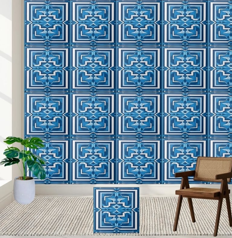 Greek Blue and White Tile Pattern Backsplash