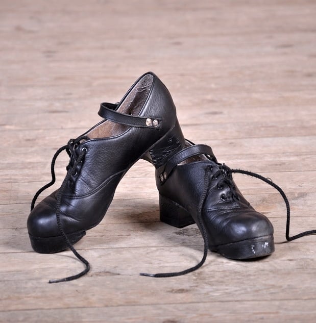 a pair of black heavy shoes