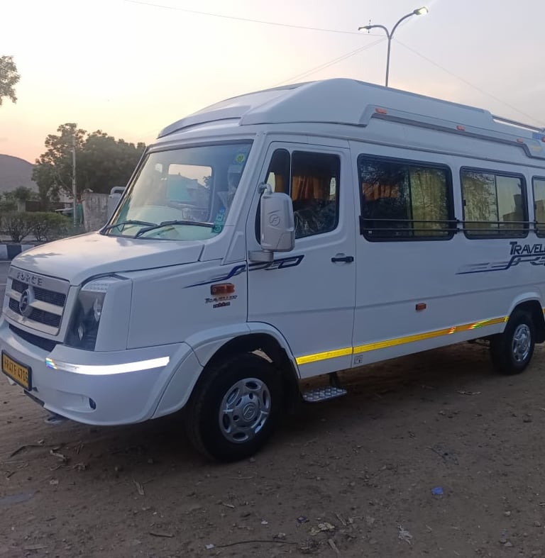 17 Seater white Tempo travel to hire in Jaipur