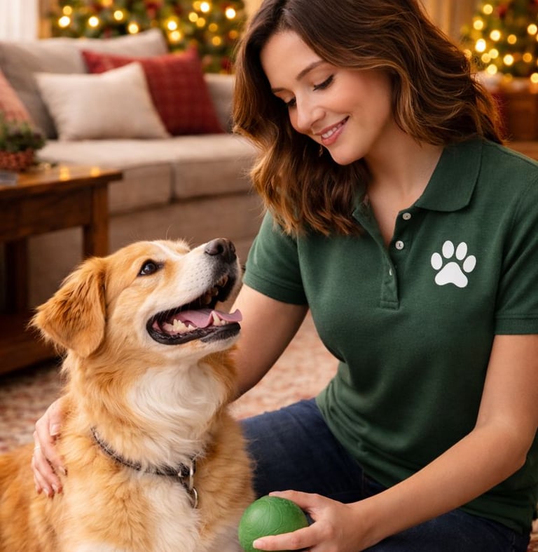Pet sitter providing calm holiday pet care.