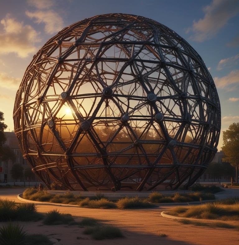 a large metal sphere - like object in a city