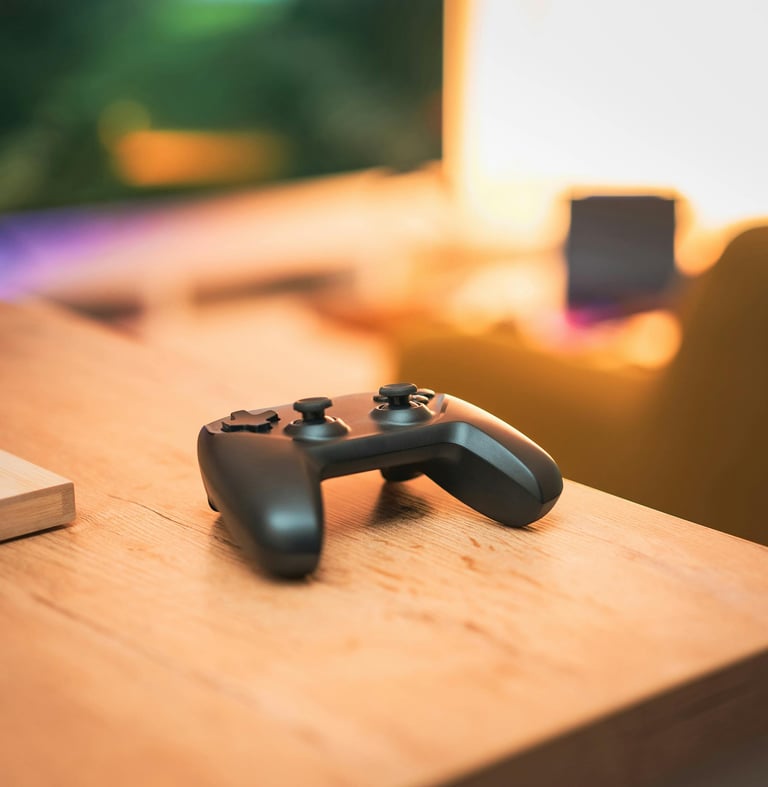 Video game controller on a wooden table