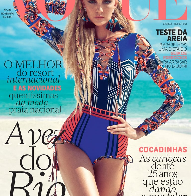 Body estampado com estampa digital exclusiva de grafismo foi capa da revista Vogue