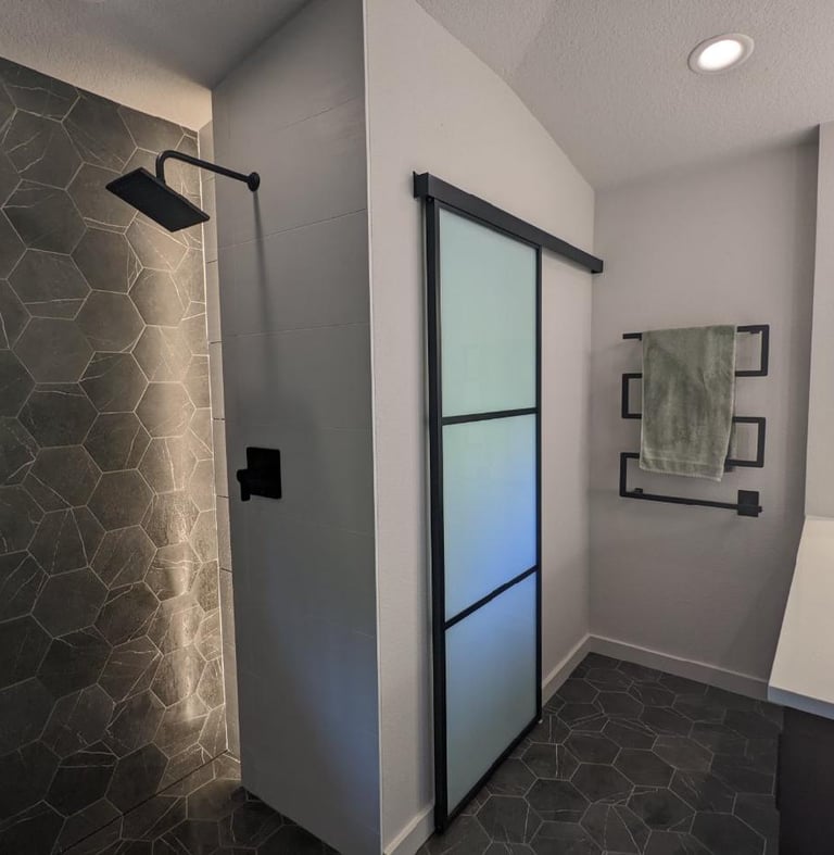 barn door and walk in shower