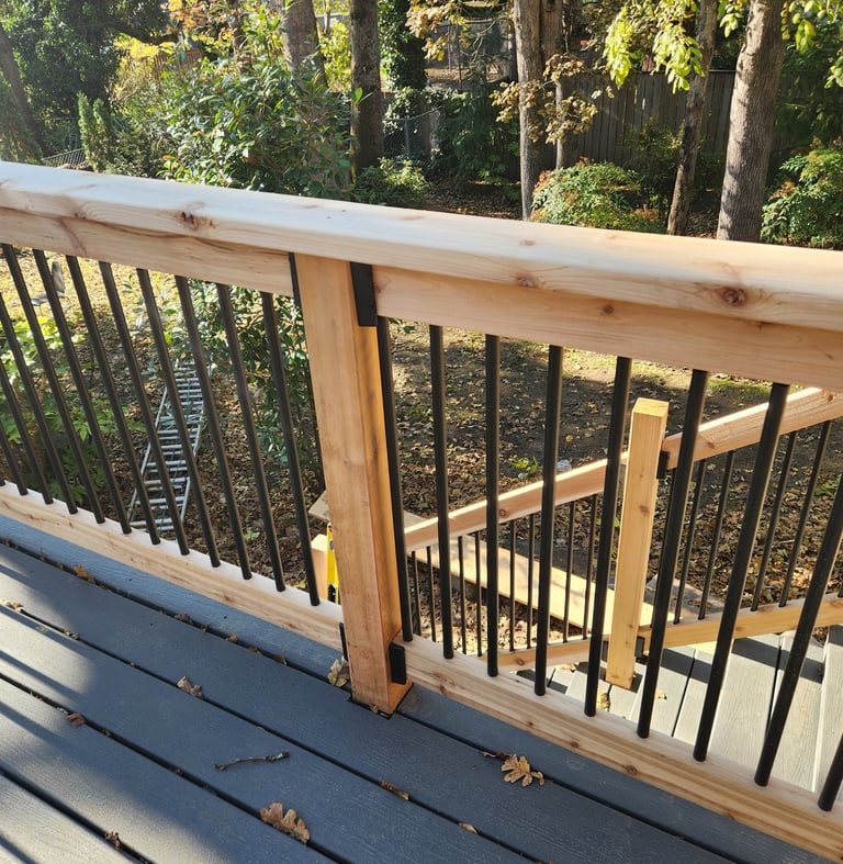 Trex decking with cedar and aluminum handrail