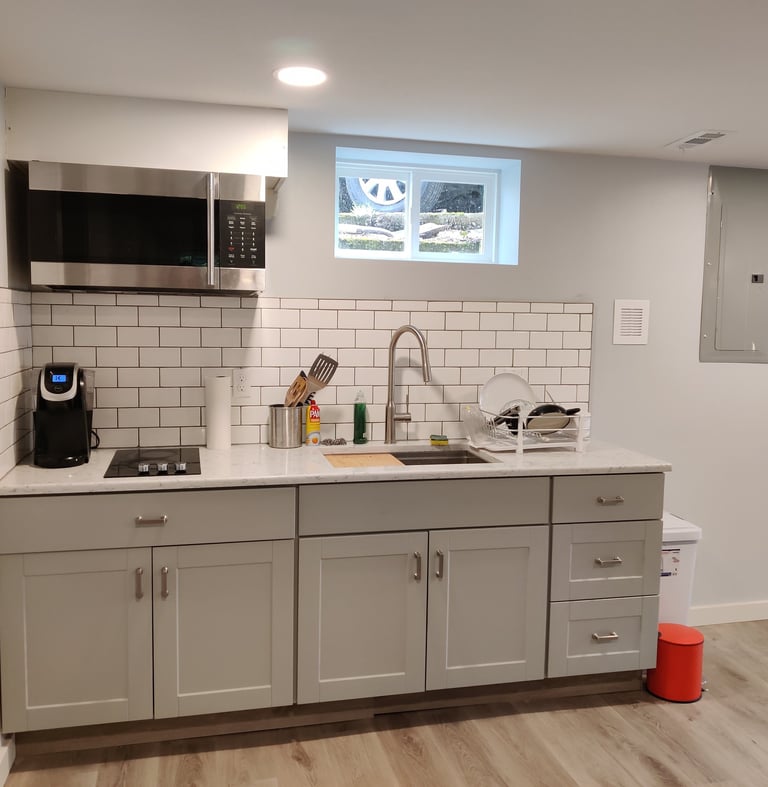 apartment kitchen with subway tile backsplash