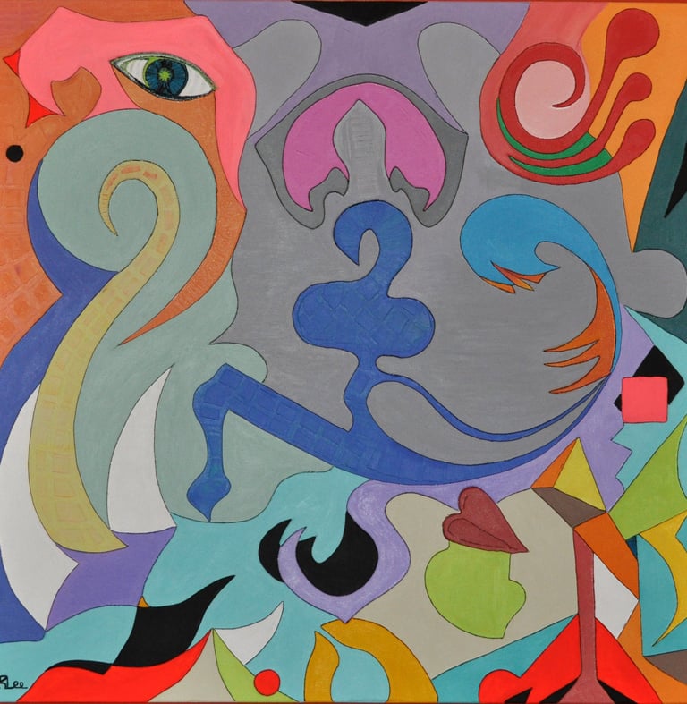 'Catmother' By Kristina Lee, An abstracted painting using shape, colour to convey strength, passion