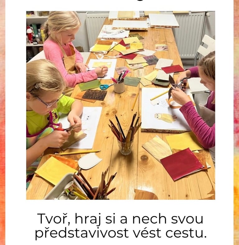 Dětské workshopy Creativity Lab – středy 15:30–17:30, věk 7–12 let, tvoření a kreativní aktivity s B