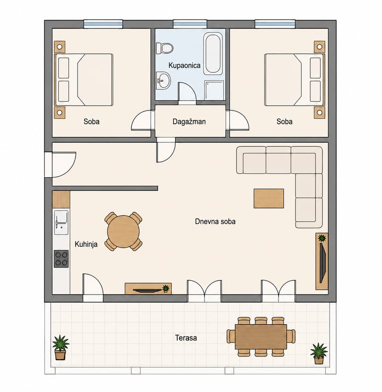 Ground floor plan of Easy Living Holiday Home apartment, Lokva Rogoznica, Croatia
