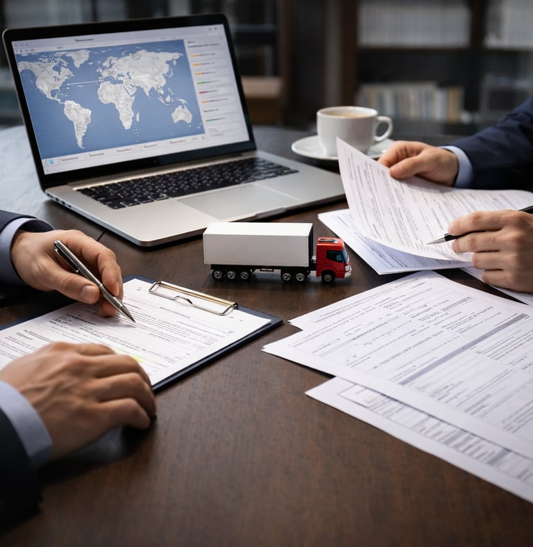 Cross-border transaction support and documentation coordination for international cargo