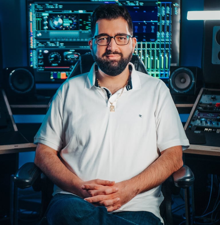 Julien Meirone ingénieur du son dans son studio de mixage et mastering