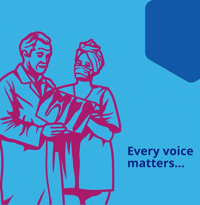 every voice matters with doctors line drawing illustration