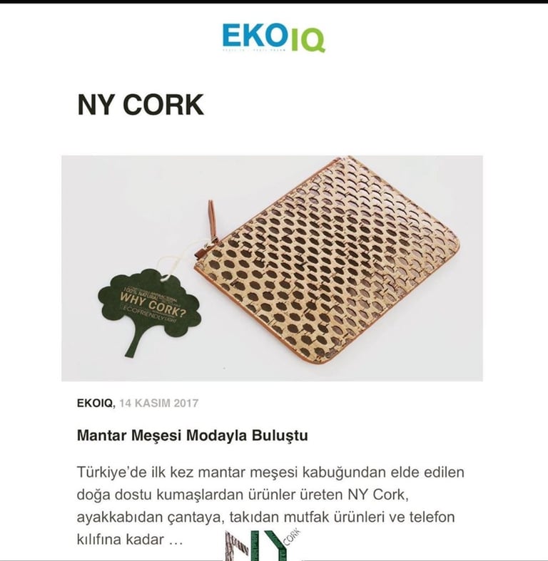 Eco-friendly sustainable cork clutch bag with laser-cut geometric pattern and natural fiber tag.