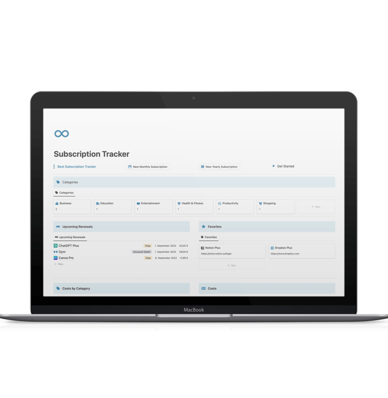 Subscription Tracker Notion Template Financial control 