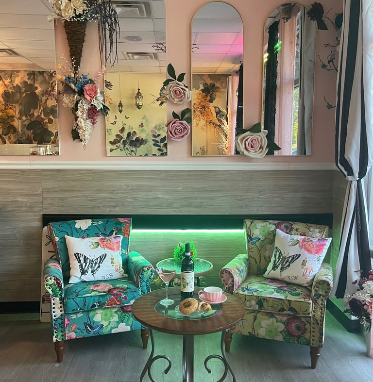 a living room with a couch and a table