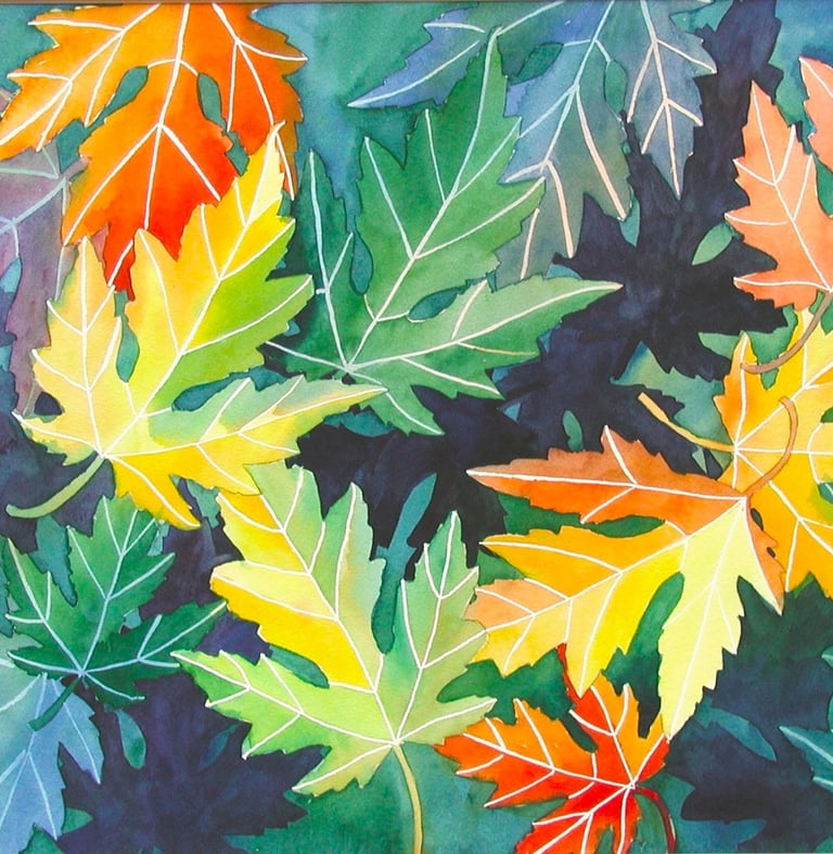 Fall leaves in vibrant watercolors