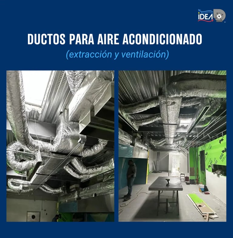 Ductería metálica para aire acondicionado instalada en el techo de local comercial