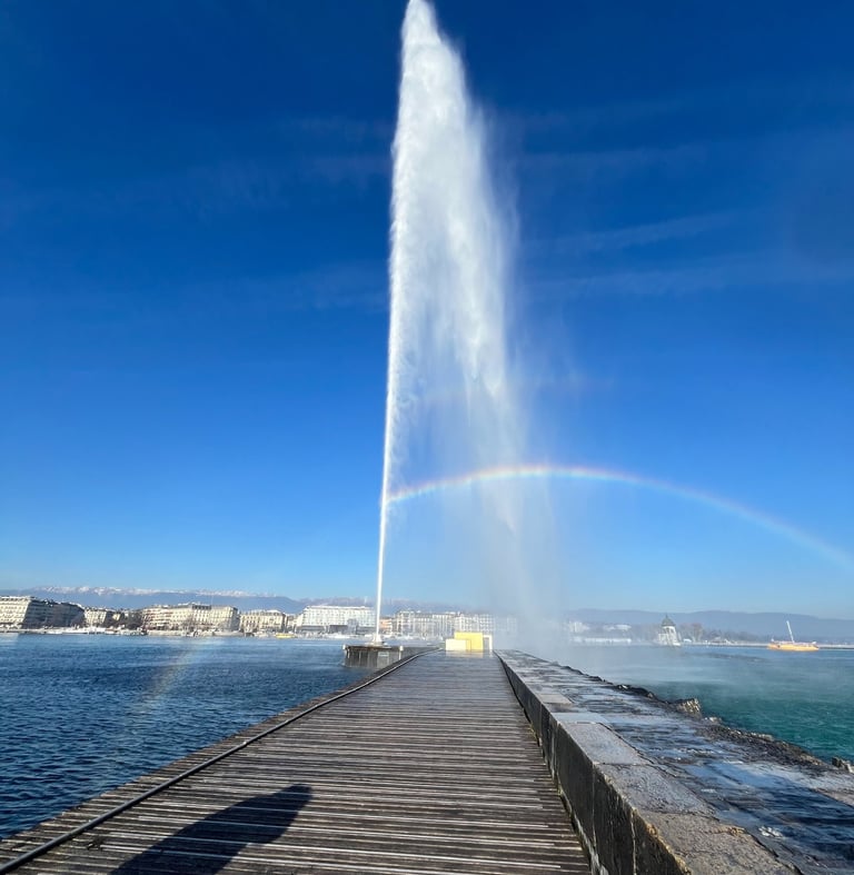 A view of the famous Jet d'Eau in Geneve Switzerland