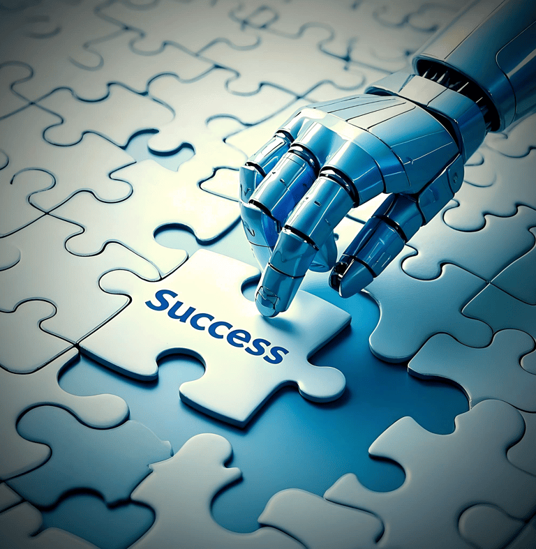 Robot hand piecing together a puzzle, symbolizing strategic AI implementation by COREOPS
