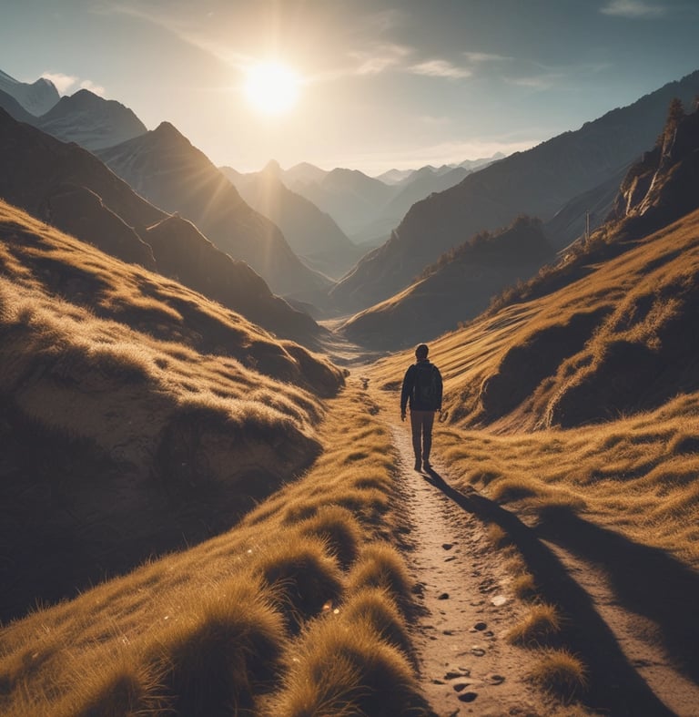 A serene sunset over a gentle lake reflecting warm earth tones.