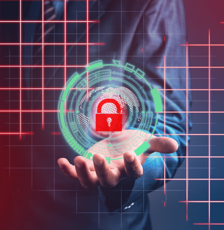 A person controlling a digital padlock, symbolizing cybersecurity and ethical hacking.