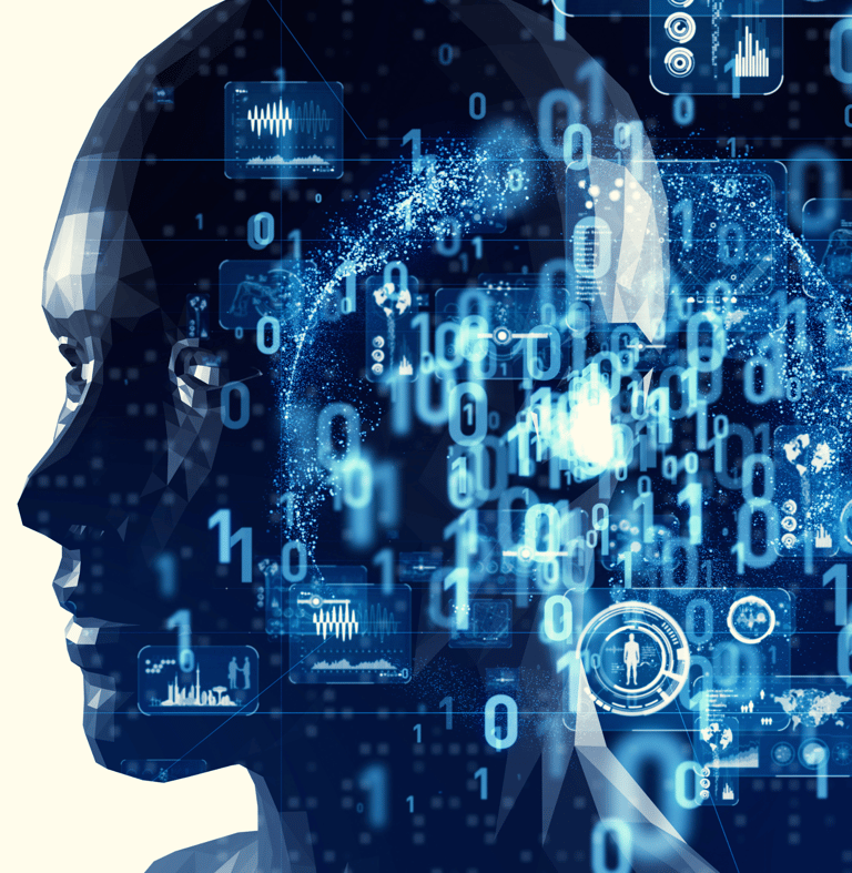 The fusion of human and artificial intelligence, symbolizing AI and Machine Learning.