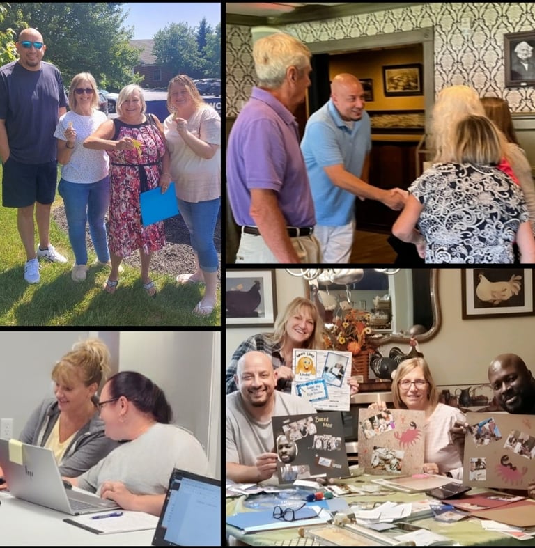 a collage of photos of people in a group of people