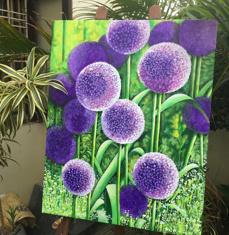 Beautiful Purple Allium in Acrylic