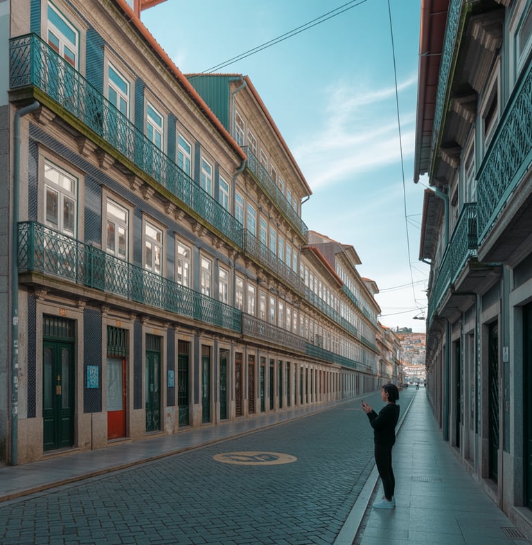 a person walking down a street with a person holding a cell phone