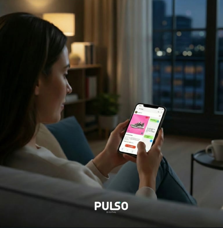 Consumidora realizando compra online pelo celular através de anúncios patrocinados de alta conversão