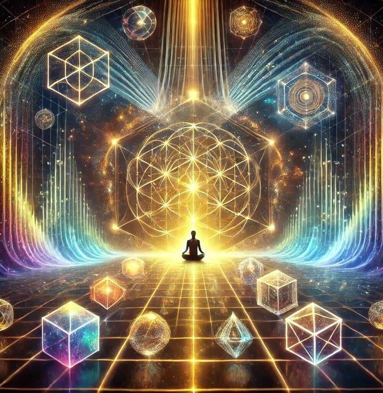 Un être médite et perçoit les fréquences qui l'entourent
