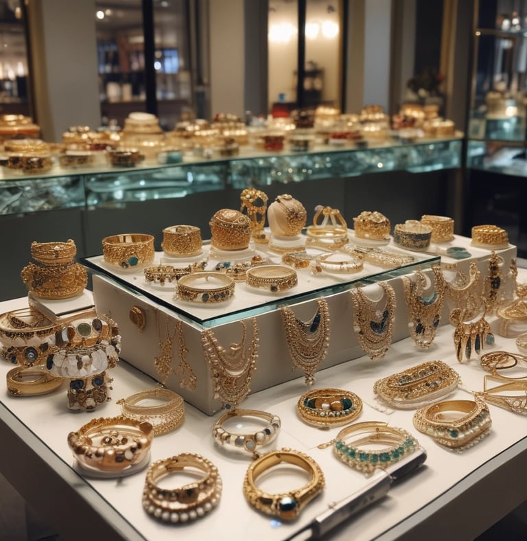 Close-up of elegant gold and diamond jewelry on a light background