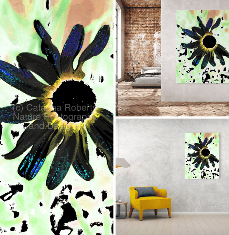 Canvas print on bathroom wall and wall beside a chair
