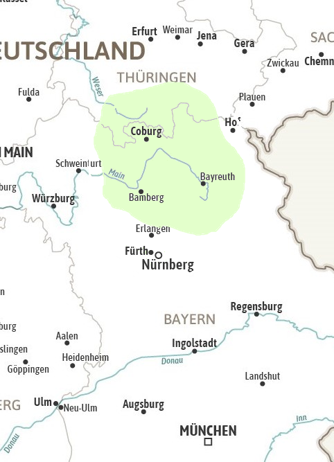 Das Schurgebiet ist in Oberfranken, Bayern, Thüringen