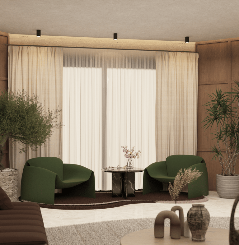 Bespoke living area with statement marble table Dubai