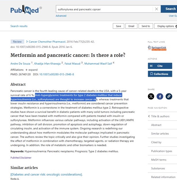 glipizide, diabetic lowering drugs can cause pancreatic cancer while metformin prevents cancer