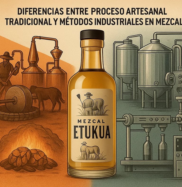 Comparación entre producción artesanal tradicional de mezcal y procesos industriales modernos