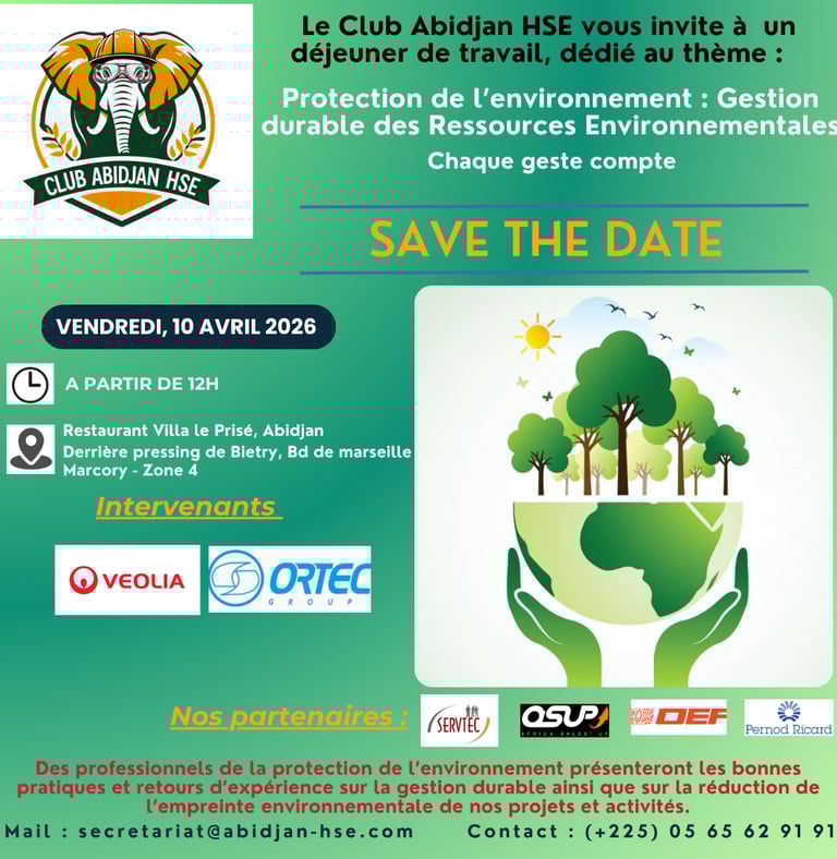 SAVE THE DATE - Activité CLUB ABIDJAN HSE - Protection de l'environnement