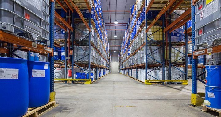 Warehouse with extensive industrial chemicals storage