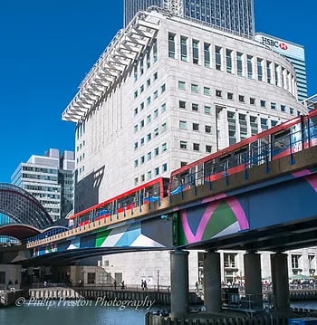 Canary Wharf architecture and DLR, London, UK, photography by Philip Preston.