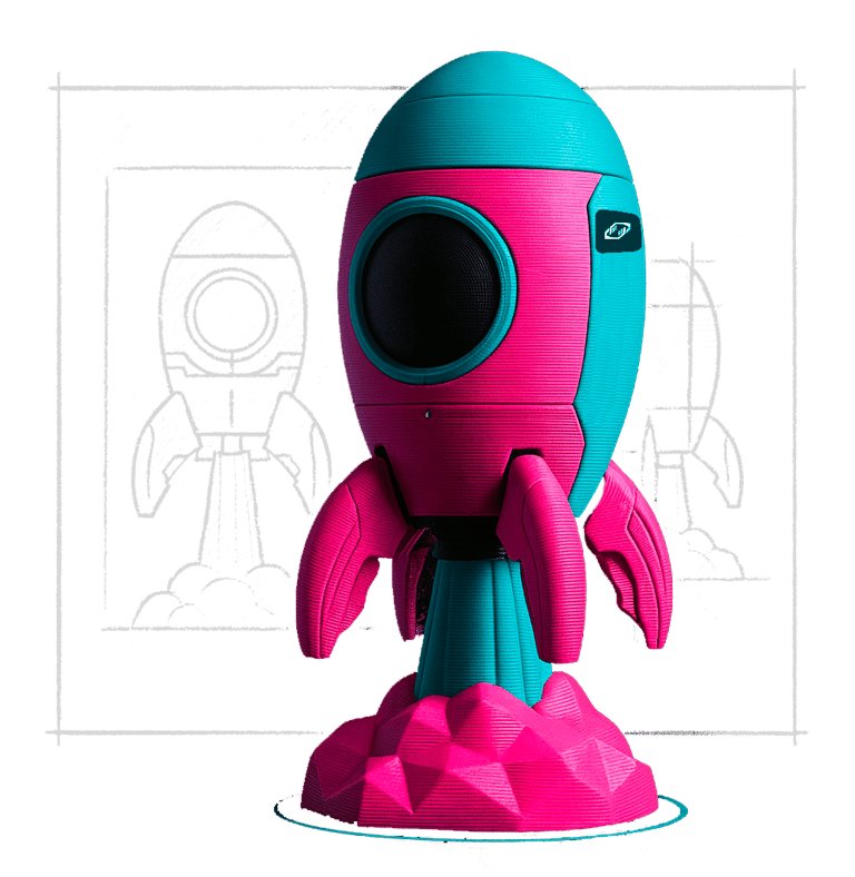 Cohete_Creativo_Diseño 3D en Barcelona. Cohete hecho de filamento. Diseño 3D de cohete