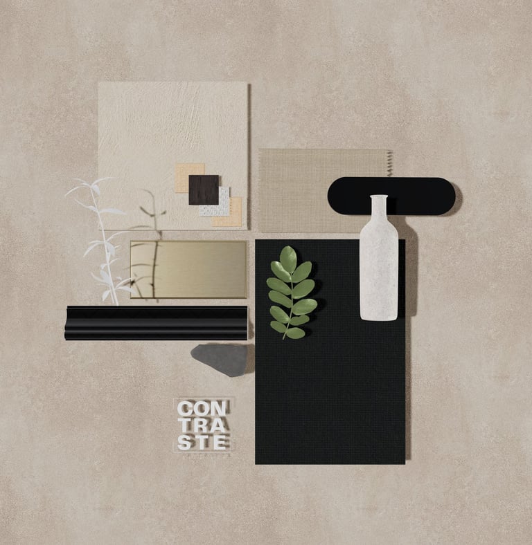 Mooboard montrant les contrastes beige et noir