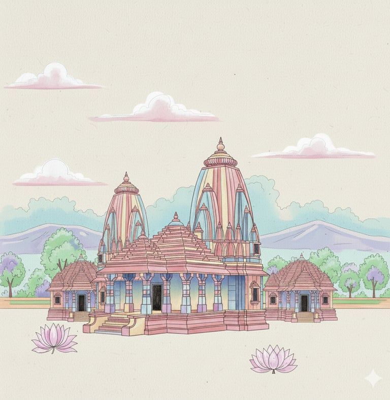 Shree Mata Mansa Devi Temple concept illustration with lotus flowers and scenic background.