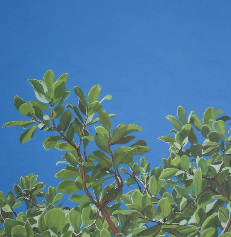 oil painting of tree branches with leaves