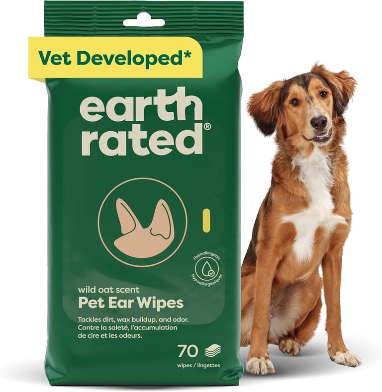 Earth Rated (A Canadian Company) Vet-Developed Pet Ear Wipes, Hypoallergenic Cleaner for Dogs & Cats